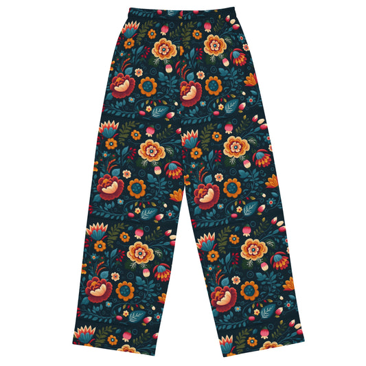 Mexican Floral Orange Super Soft Wide-leg Pajama/Sweats Bottoms