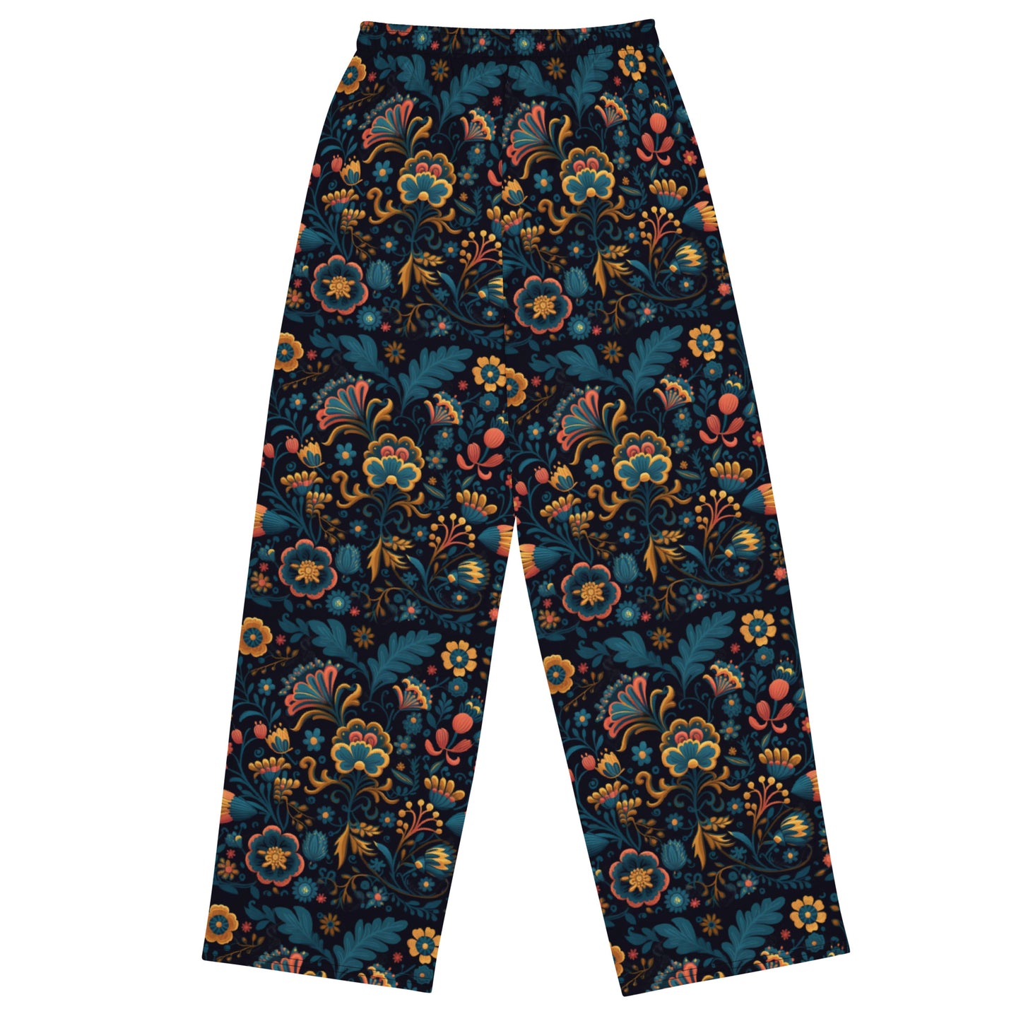 Mexican Floral Black Super Soft Wide-leg Pajama/Sweats Bottoms