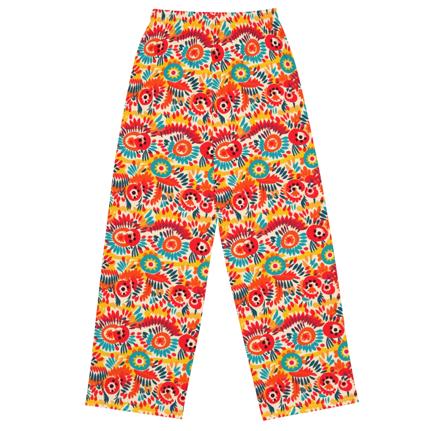 Shades of Orange Mexican Floral Soft Wide-leg Pajama/Sweats Bottoms