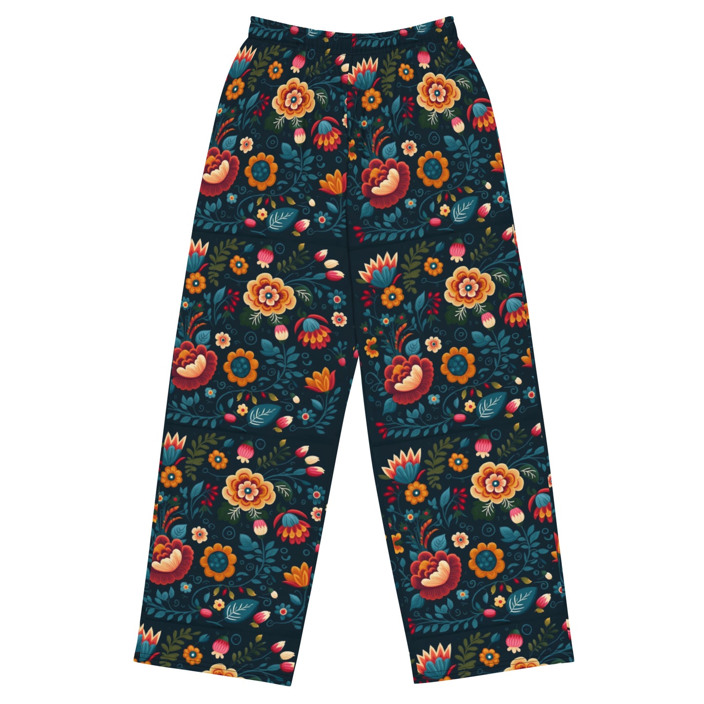 Mexican Floral Orange Super Soft Wide-leg Pajama/Sweats Bottoms