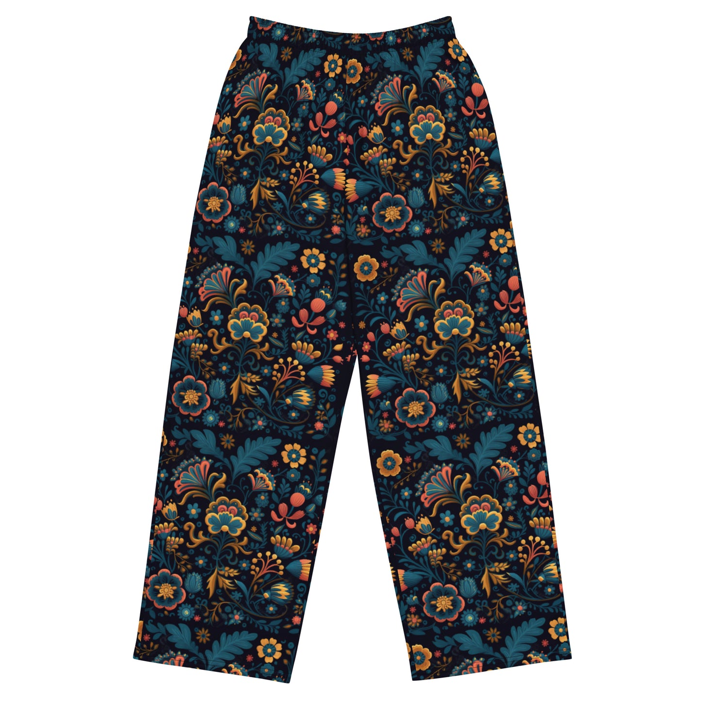 Mexican Floral Black Super Soft Wide-leg Pajama/Sweats Bottoms