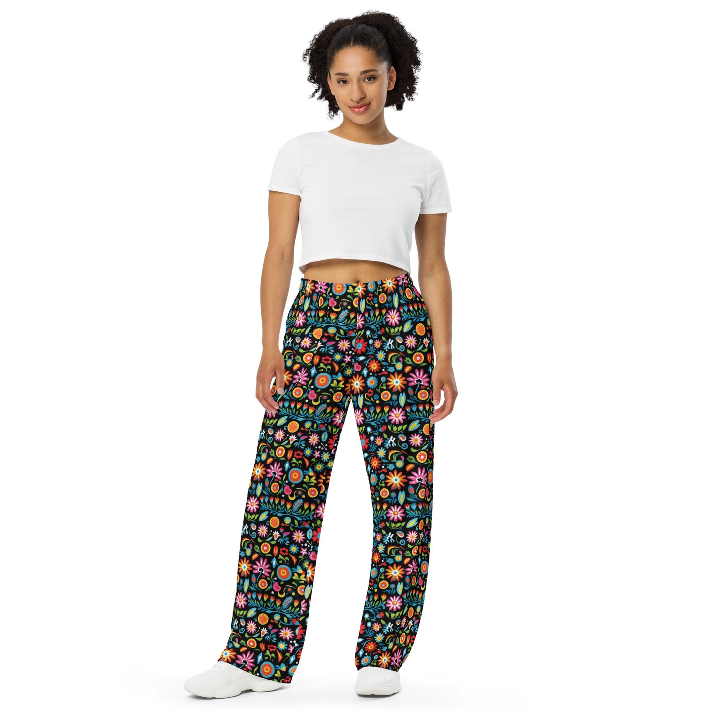 Mexican Floral Large Flowers Super Soft Wide-leg Pajama/Sweats Bottoms