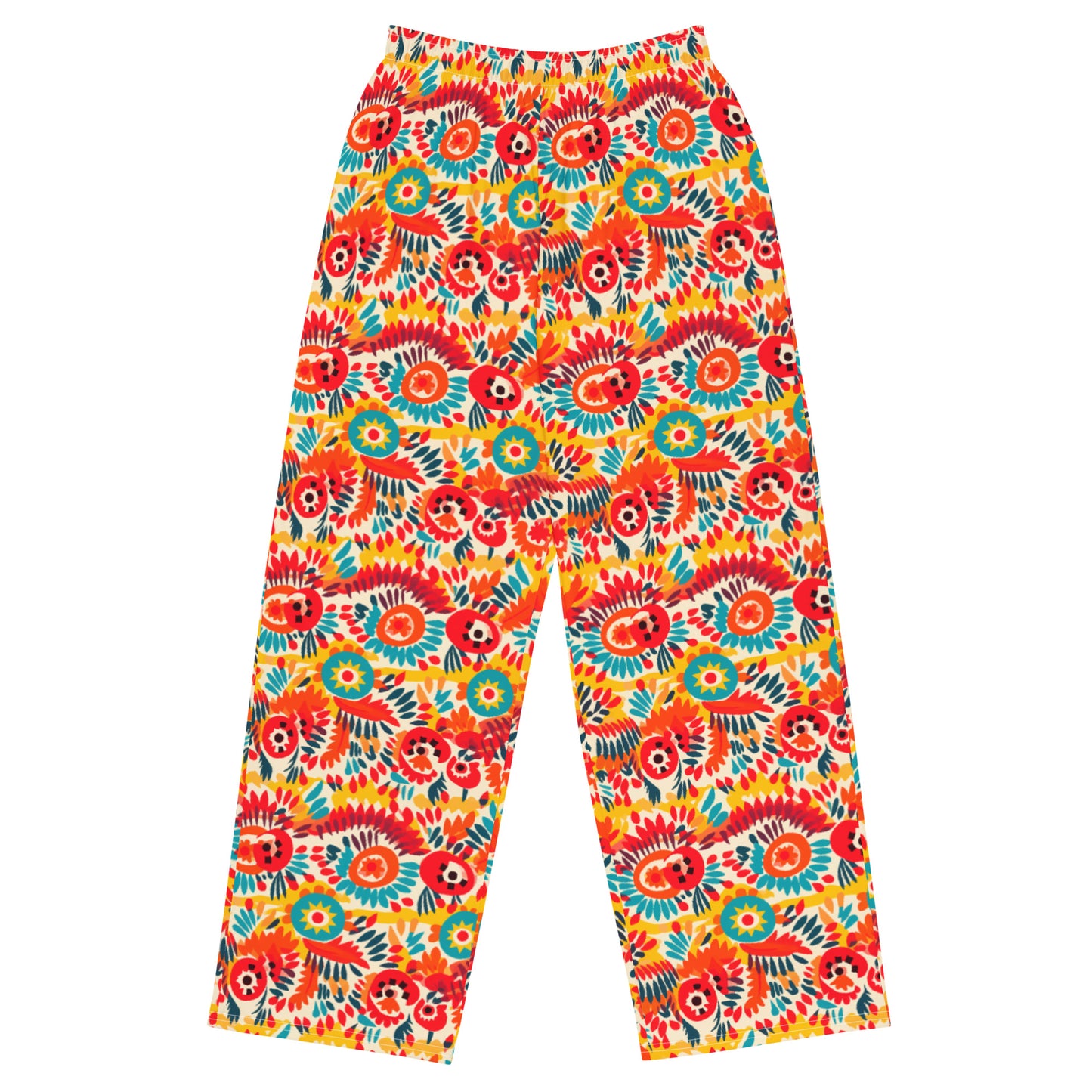 Shades of Orange Mexican Floral Soft Wide-leg Pajama/Sweats Bottoms