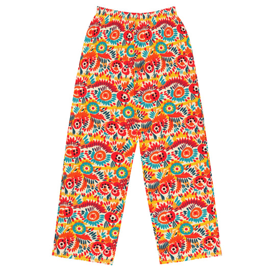 Shades of Orange Mexican Floral Soft Wide-leg Pajama/Sweats Bottoms