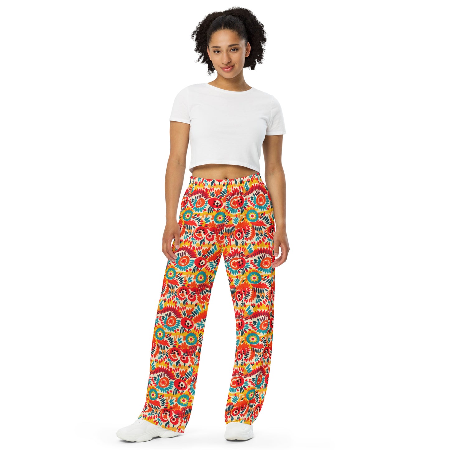 Shades of Orange Mexican Floral Soft Wide-leg Pajama/Sweats Bottoms