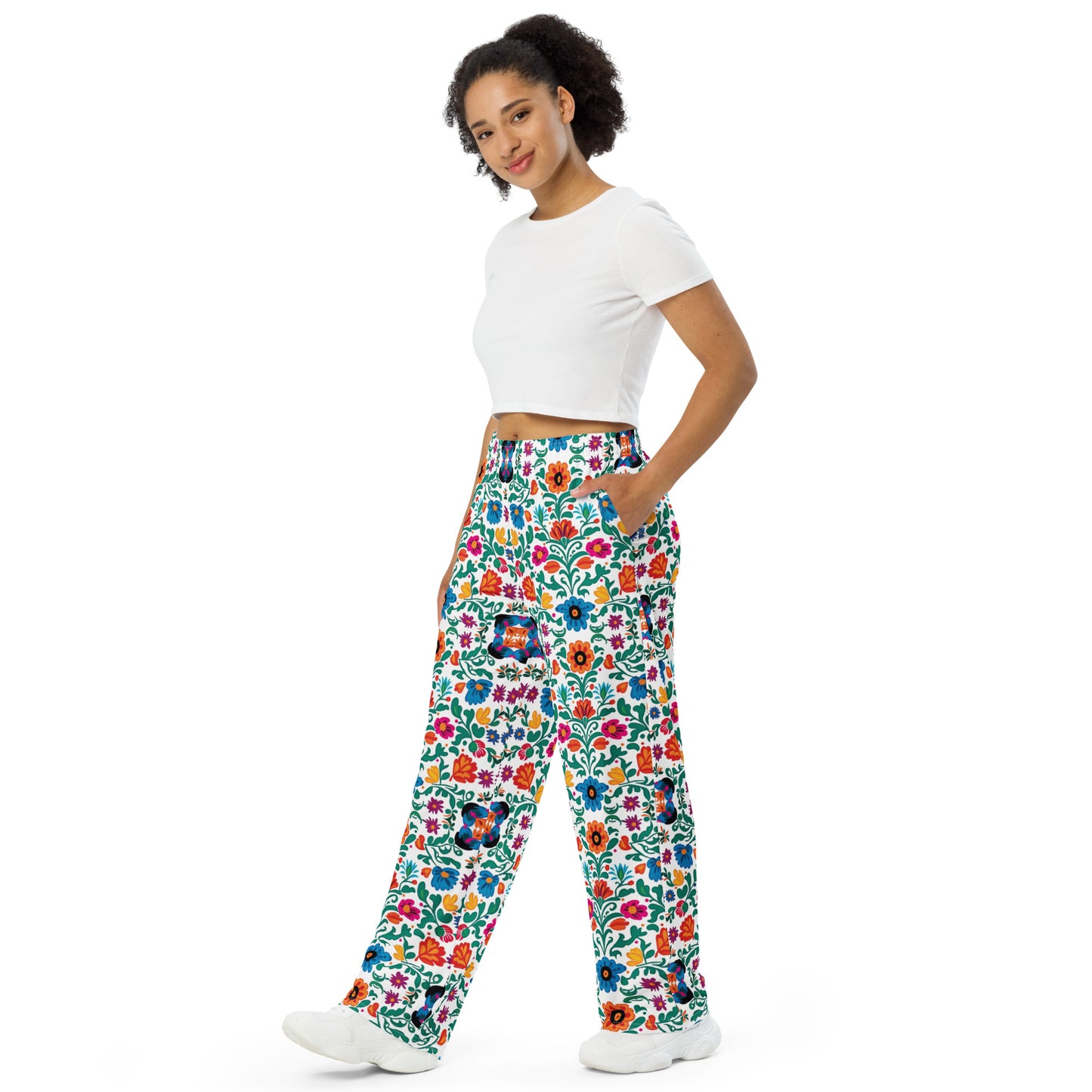 Shade of Pink & Blue Floral Super Soft Wide-leg Pajama/Sweats Bottoms