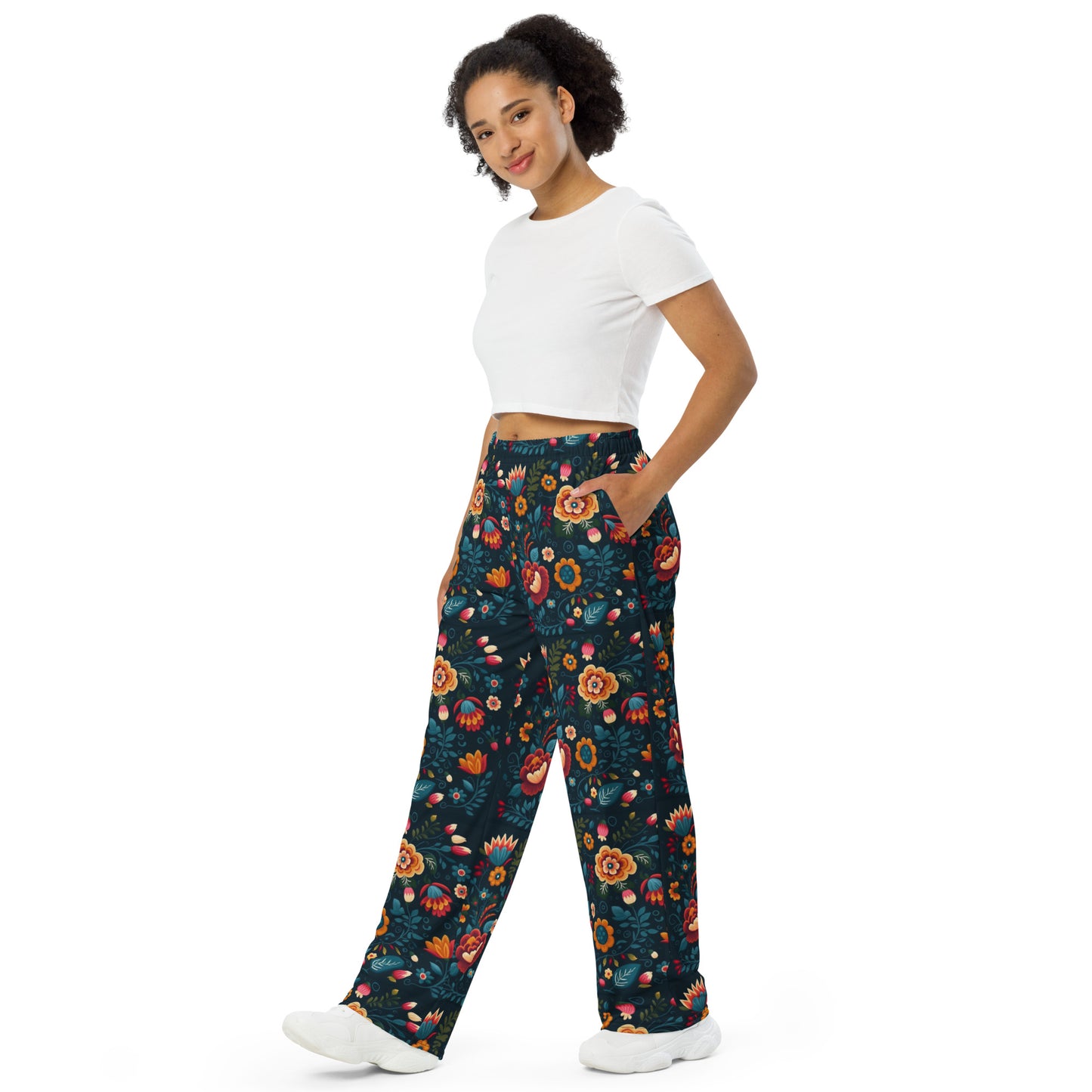 Mexican Floral Orange Super Soft Wide-leg Pajama/Sweats Bottoms