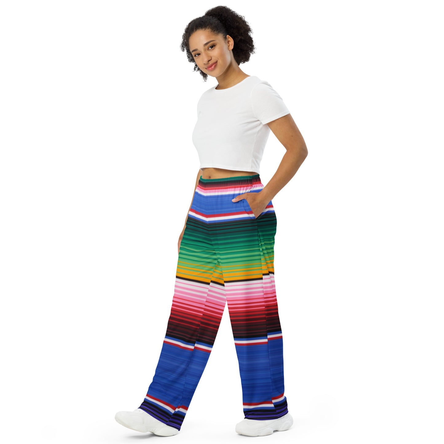 Mexican Serape Shades of Blue All-over print unisex wide-leg Pants