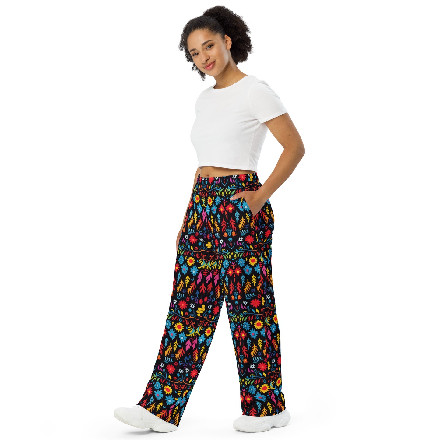 Mexican Vibrant Floral Art Super Soft Wide-leg Pajama/Sweats Bottoms