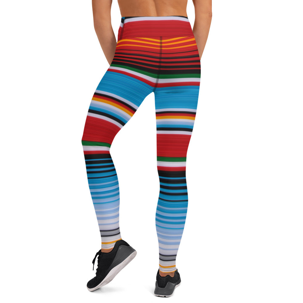 Blue Cardinal Mexican Serape Yoga Leggings