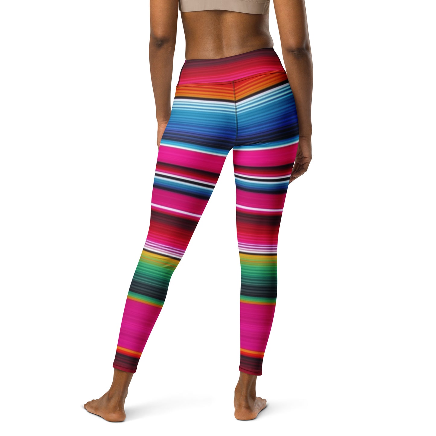 Shades of Pink Green Mexican Serape Yoga Leggings