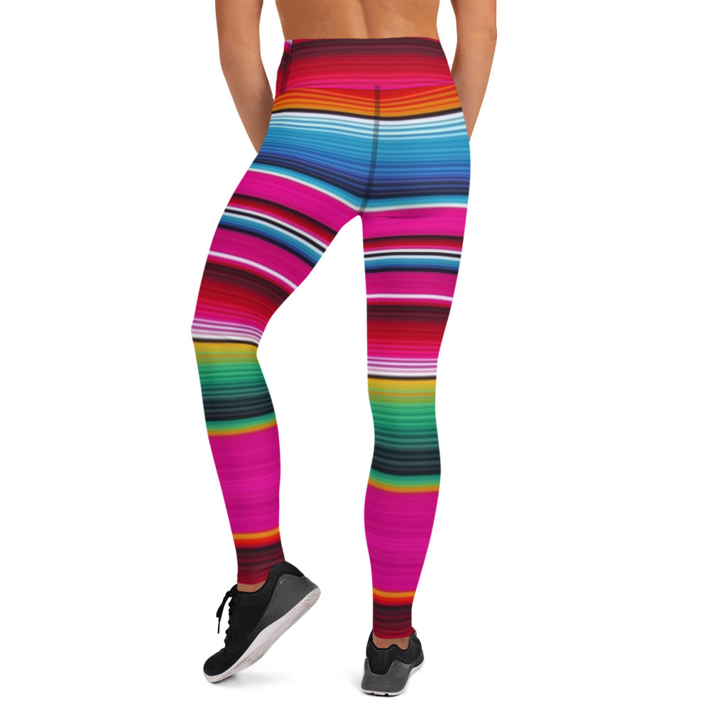 Shades of Pink Green Mexican Serape Yoga Leggings