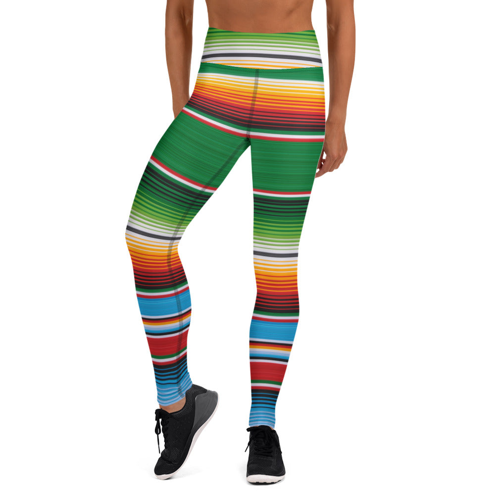 Green Mexican Serape Yoga Leggings