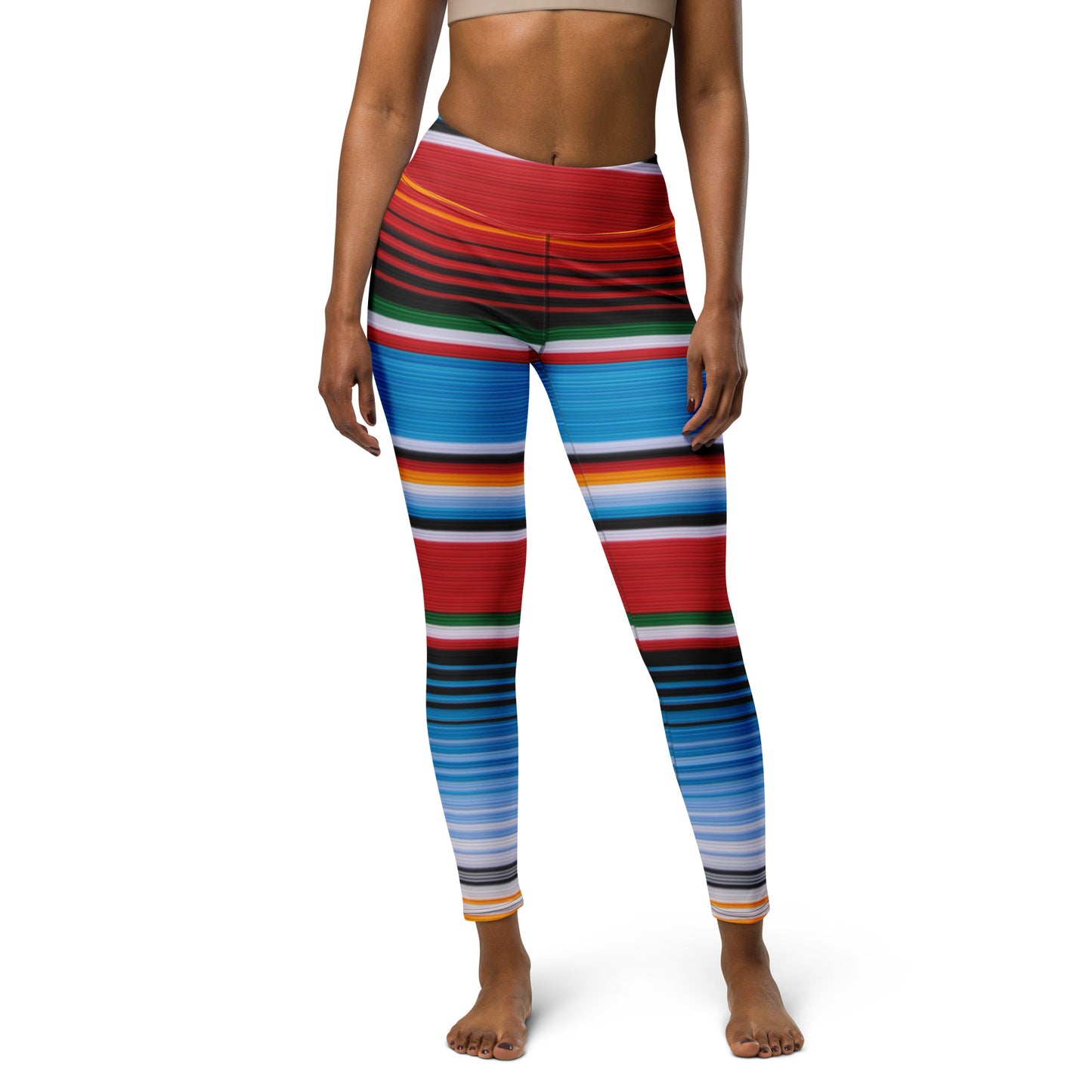 Blue Cardinal Mexican Serape Yoga Leggings