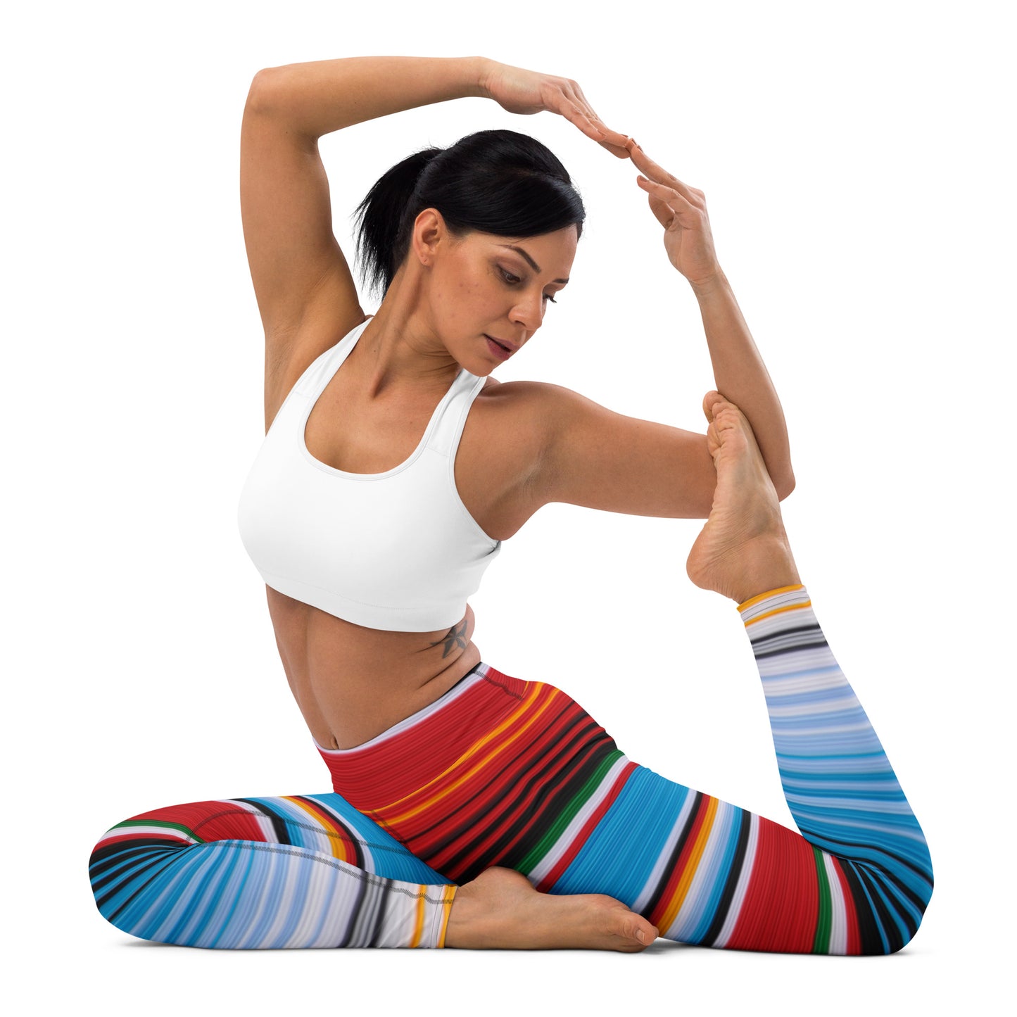 Blue Cardinal Mexican Serape Yoga Leggings