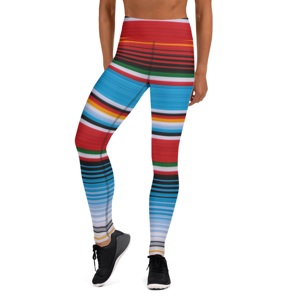 Blue Cardinal Mexican Serape Yoga Leggings