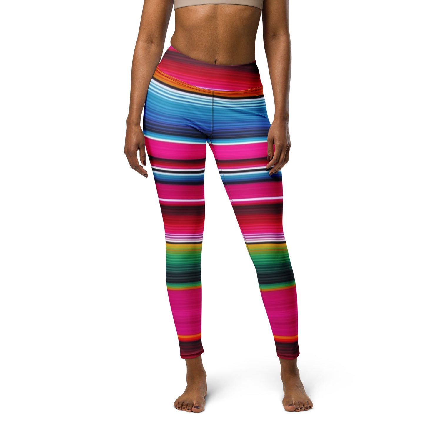 Shades of Pink Green Mexican Serape Yoga Leggings