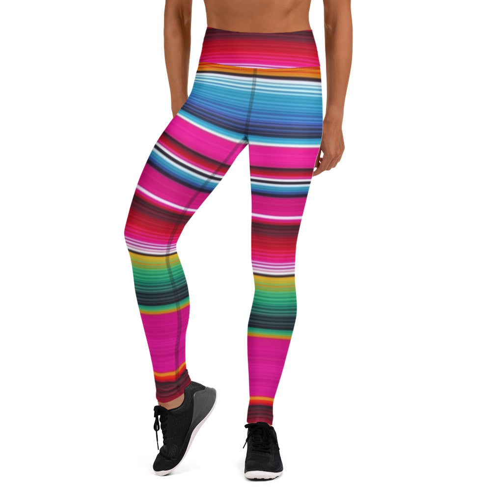 Shades of Pink Green Mexican Serape Yoga Leggings