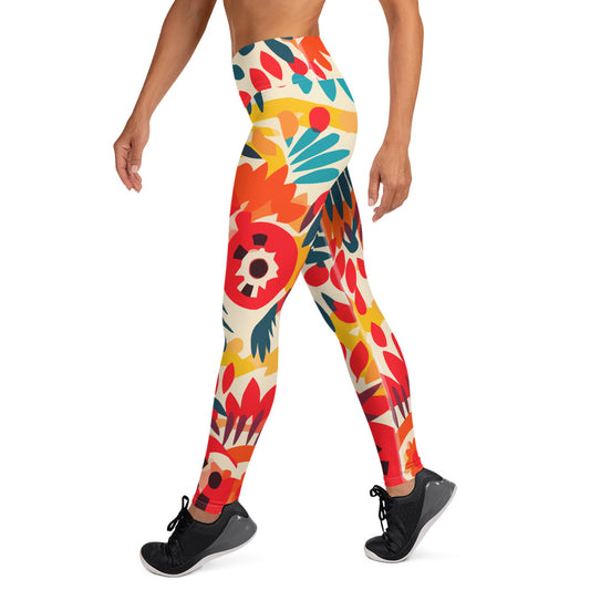 Orange Floral Latin Pattern Yoga Leggings