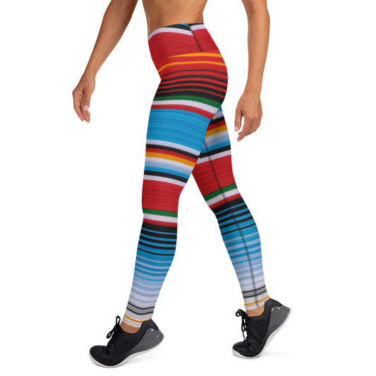 Blue Cardinal Mexican Serape Yoga Leggings