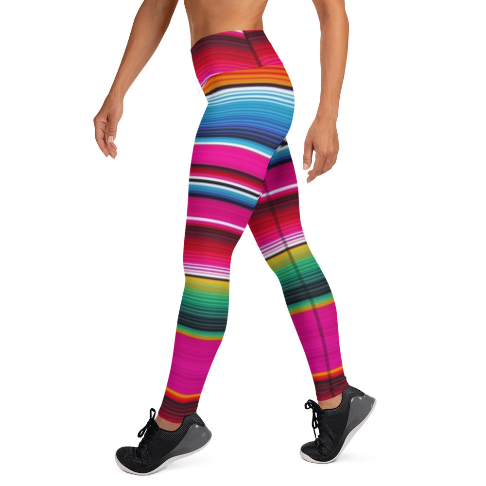 Shades of Pink Green Mexican Serape Yoga Leggings