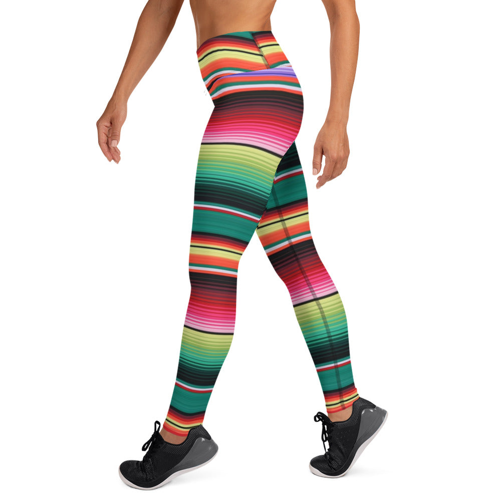 Shades of Green Mexican Serape Yoga Leggings