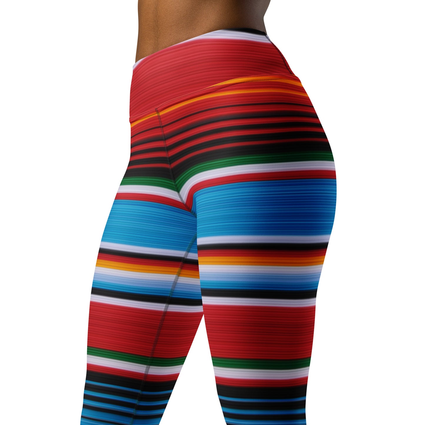 Blue Cardinal Mexican Serape Yoga Leggings