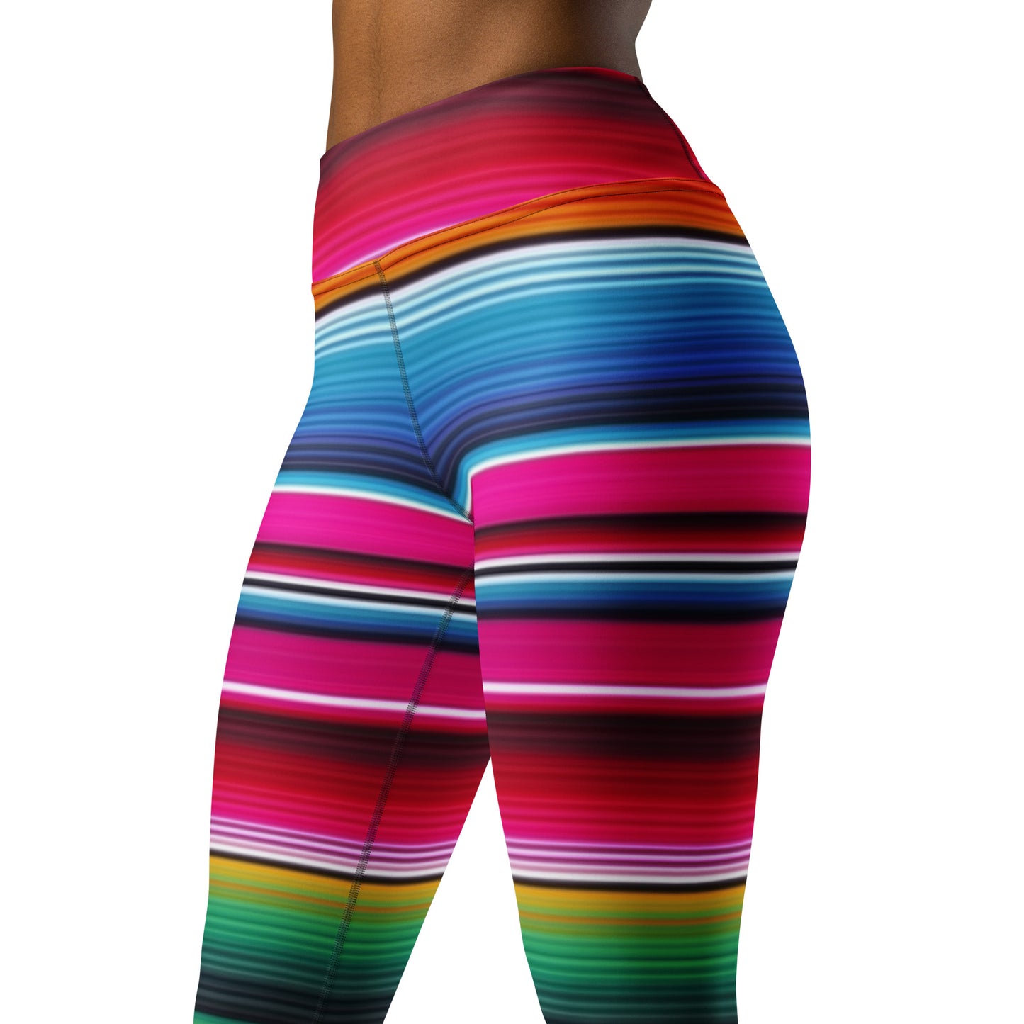 Shades of Pink Green Mexican Serape Yoga Leggings