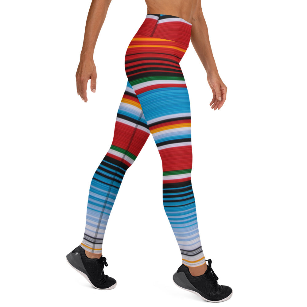 Blue Cardinal Mexican Serape Yoga Leggings