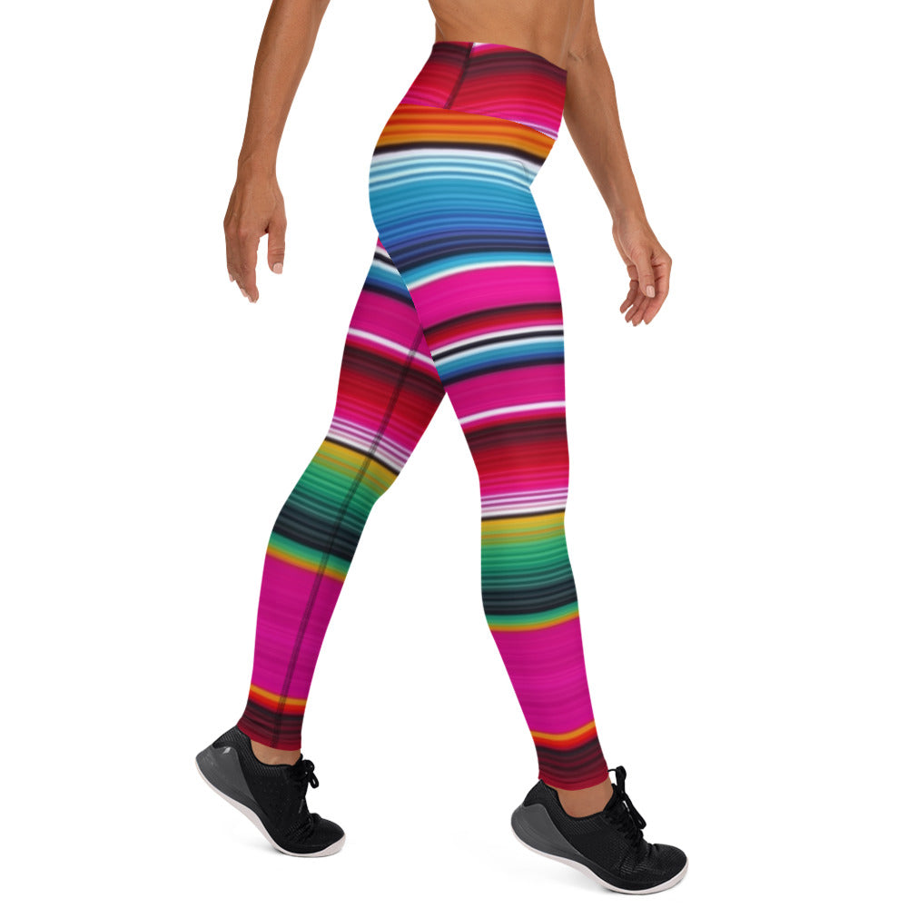 Shades of Pink Green Mexican Serape Yoga Leggings