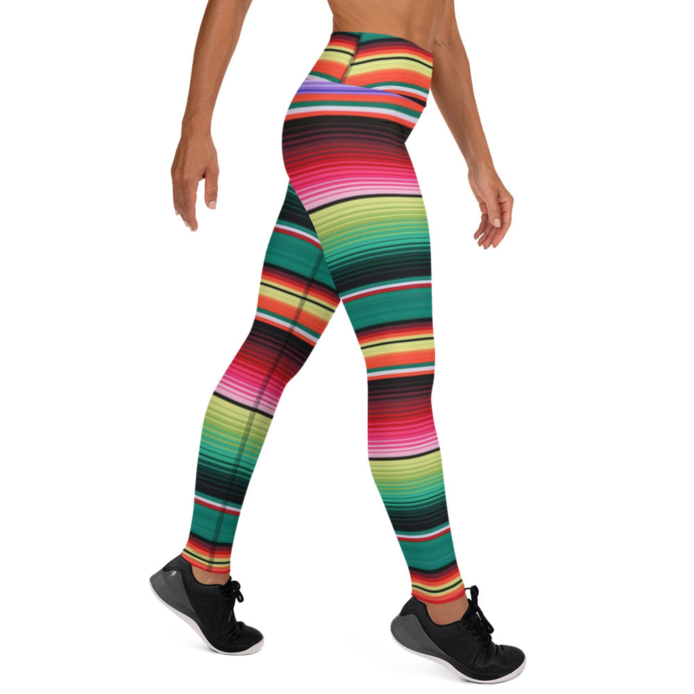 Shades of Green Mexican Serape Yoga Leggings