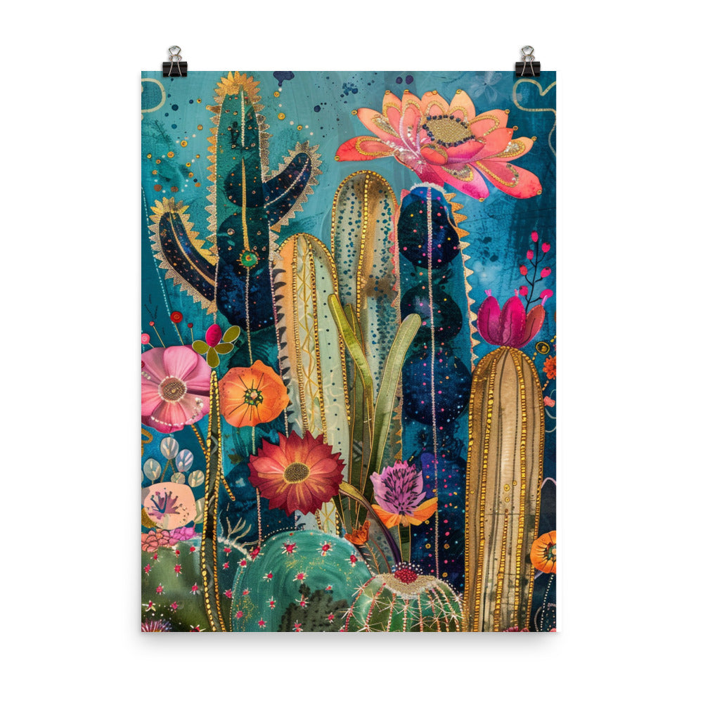 Vibrant Cactus and Floral Modern Mexican Art Poster