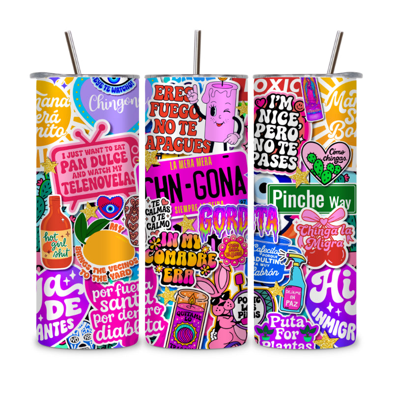 Latina Vibes Sticker Print Stainless Steel Tumbler