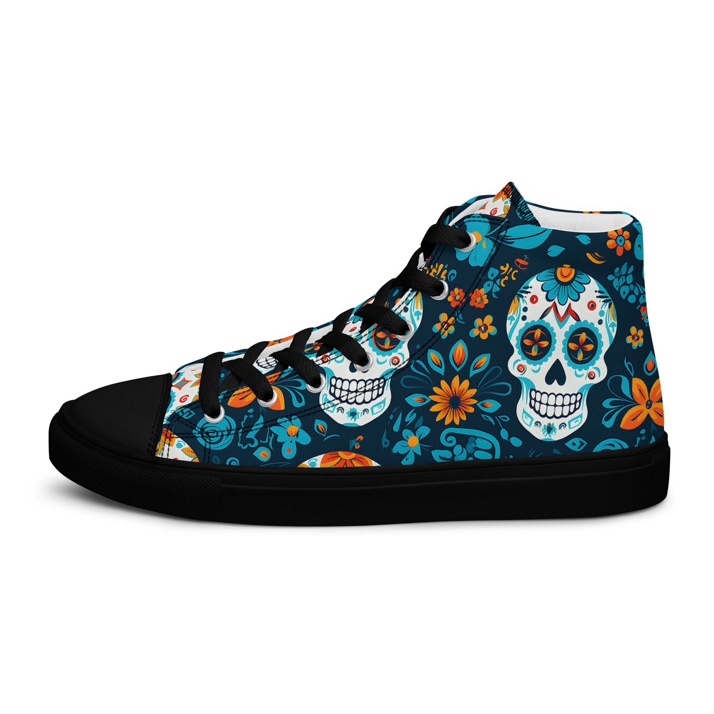 Sugar Skull Azul Men’s high top canvas shoes