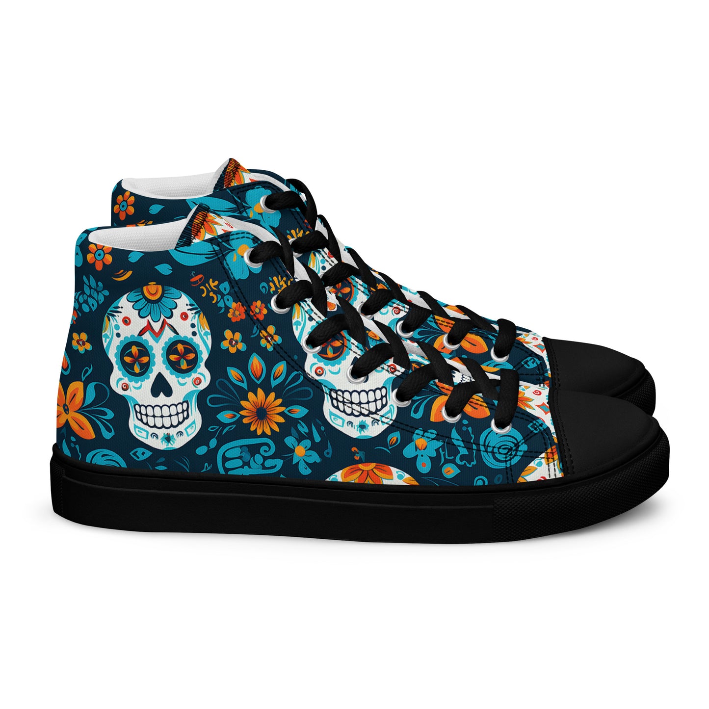 Sugar Skull Azul Men’s high top canvas shoes