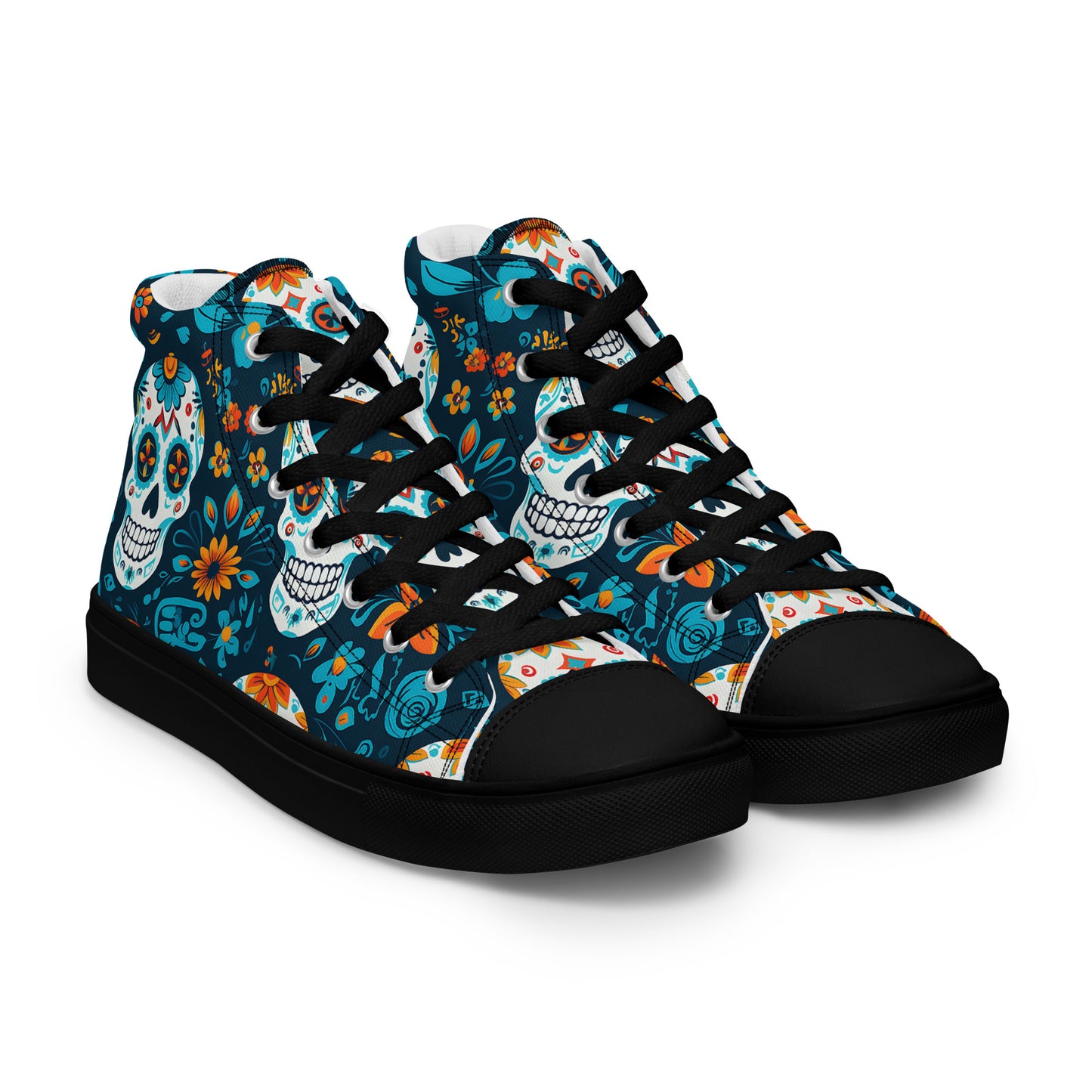 Sugar Skull Azul Men’s high top canvas shoes