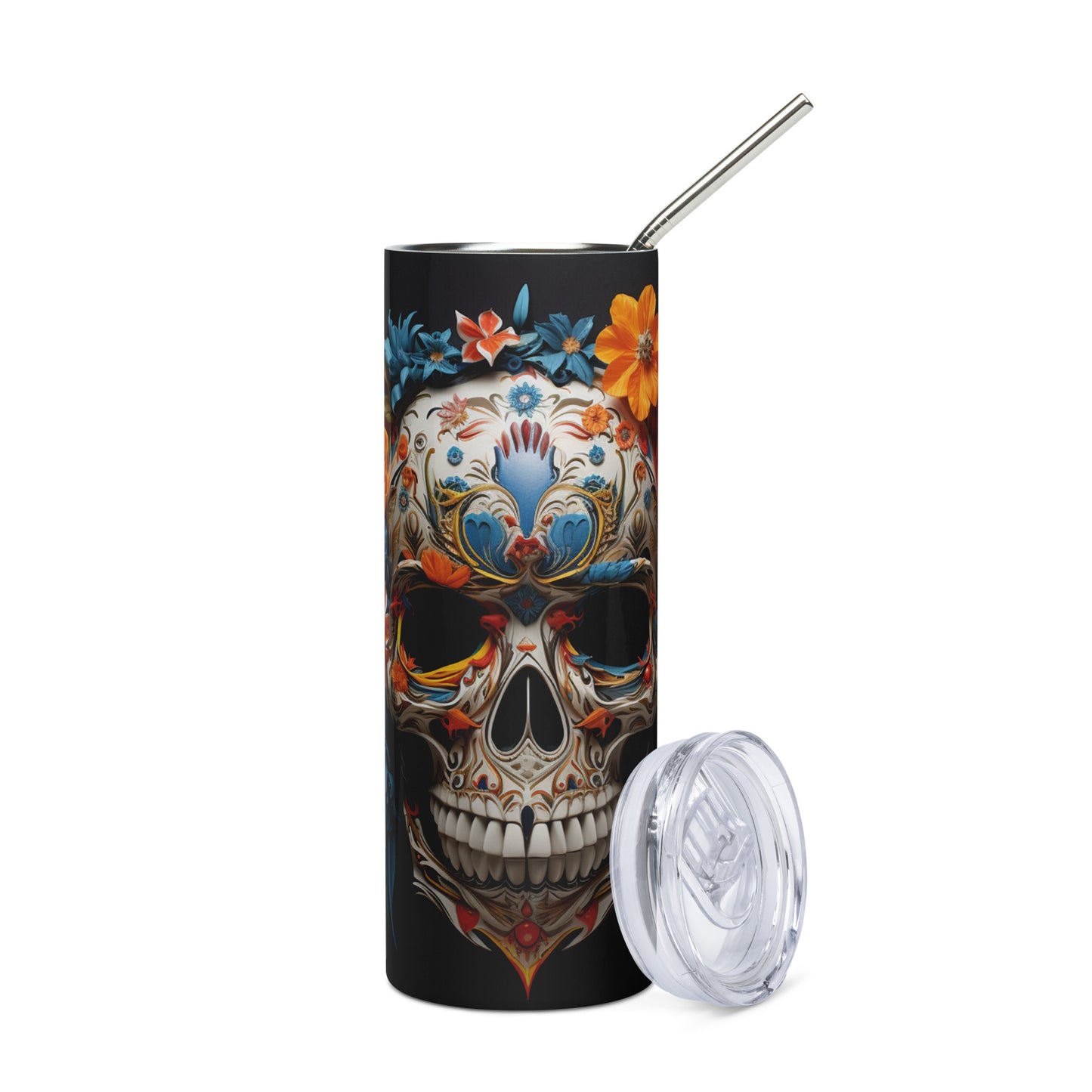 Bird Feather Mexican Sugar Skull Stainless steel tumbler