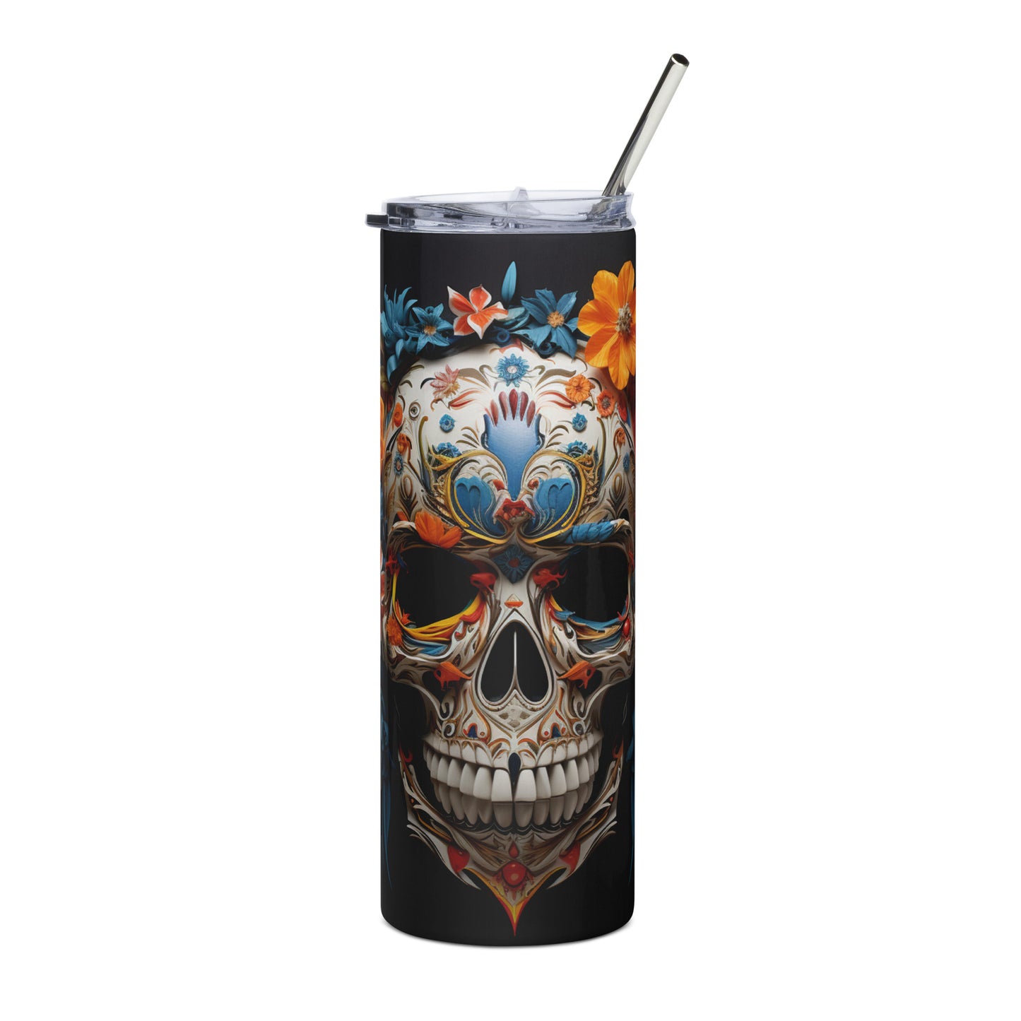 Bird Feather Mexican Sugar Skull Stainless steel tumbler