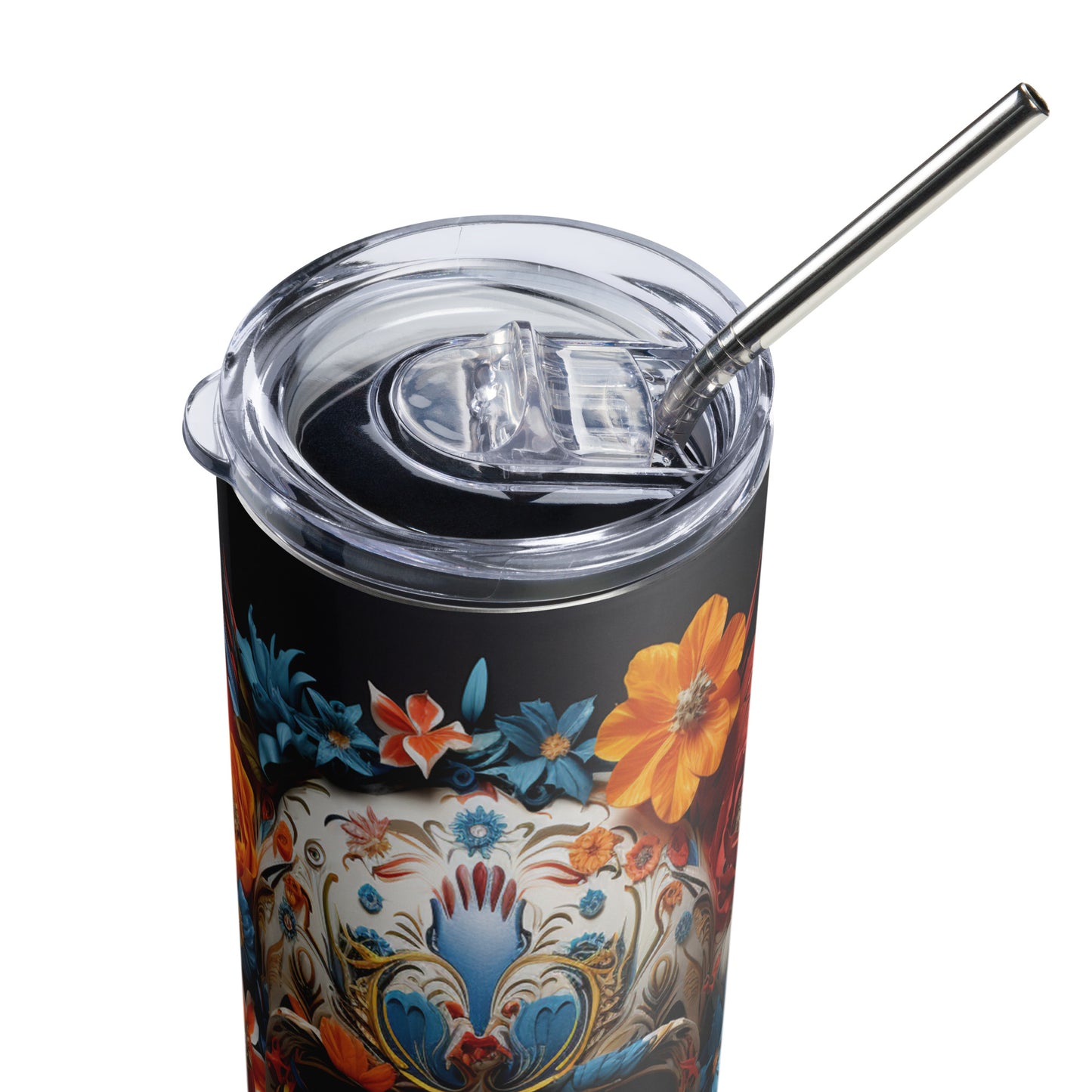 Bird Feather Mexican Sugar Skull Stainless steel tumbler