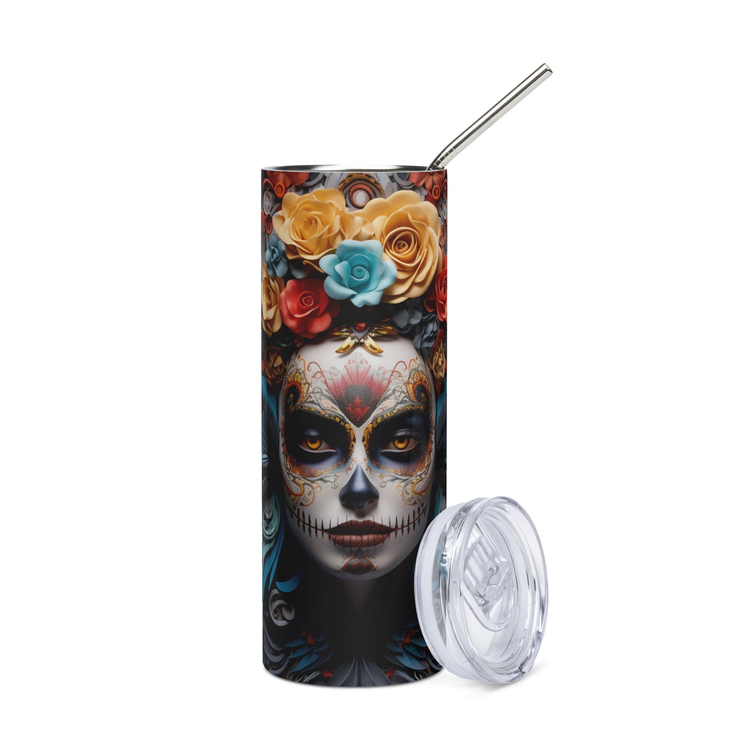 Angle Mexican Sugar Skull Stainless Steel Tumbler