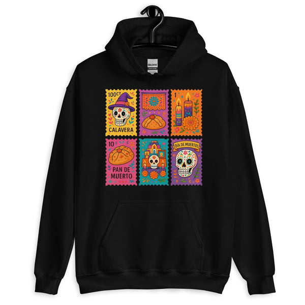 Día de los Muertos Stamps - Colorful Mexican Cultura Hoodie