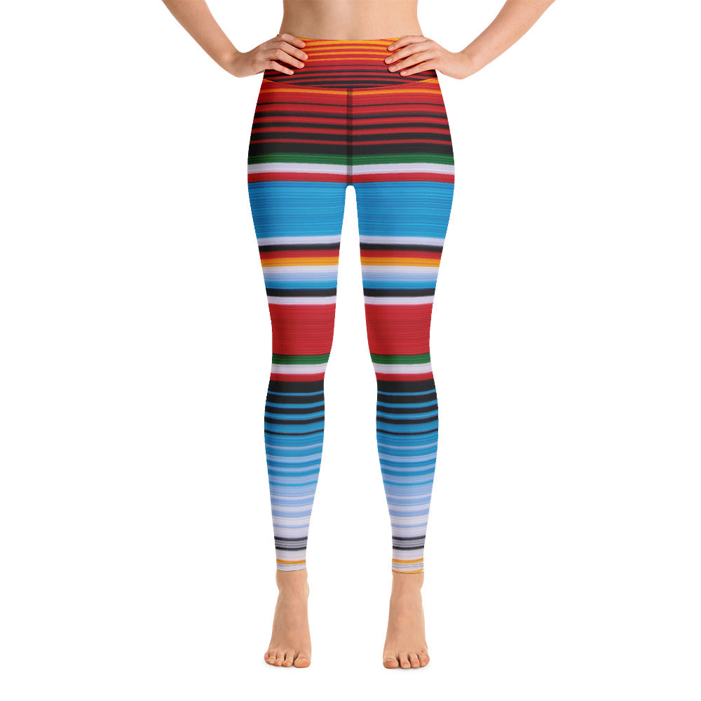 Mexican Serape Blue Brown Leggings