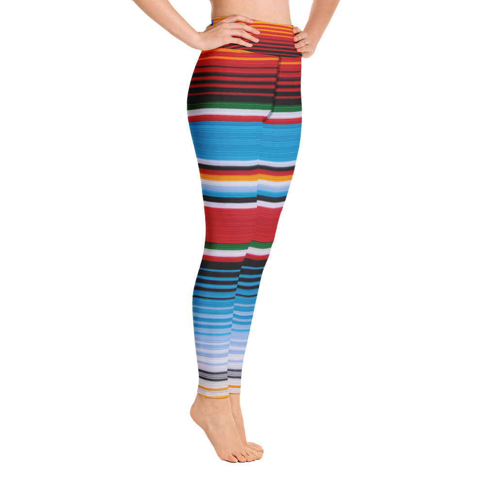 Mexican Serape Blue Brown Leggings