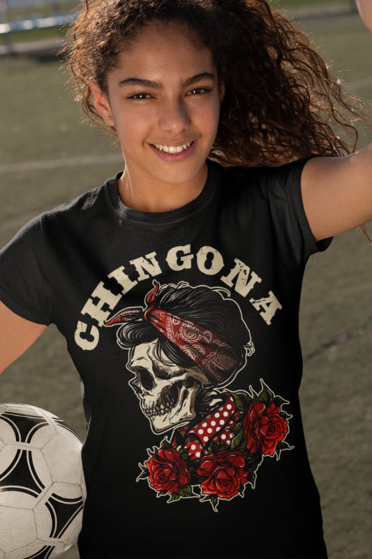 Chingona Red Roses & Bandana T-Shirt for Women