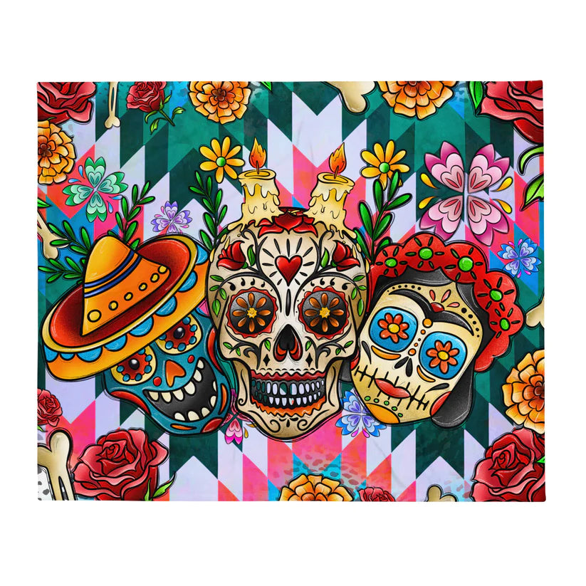 Sugar Skull Familia Throw Blanket 50 x 60