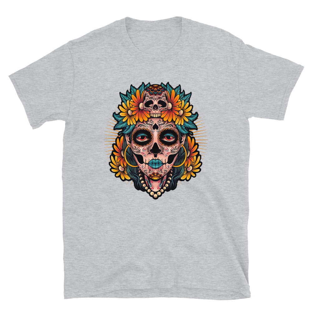 Sunflower Lady Dia De Los Muertos T-Shirt