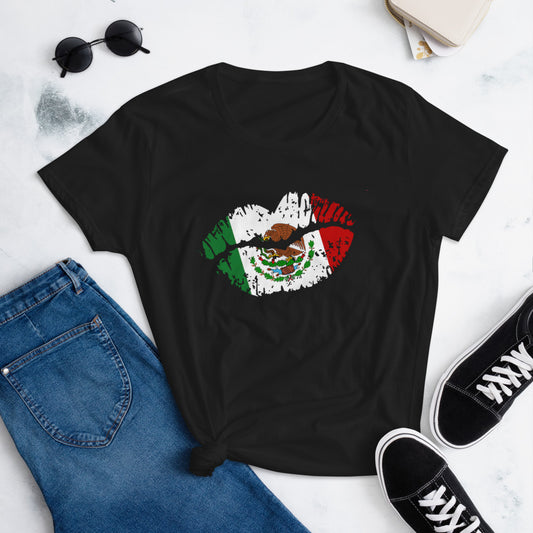 Mexico Flag on Kissing Lips T-Shirt