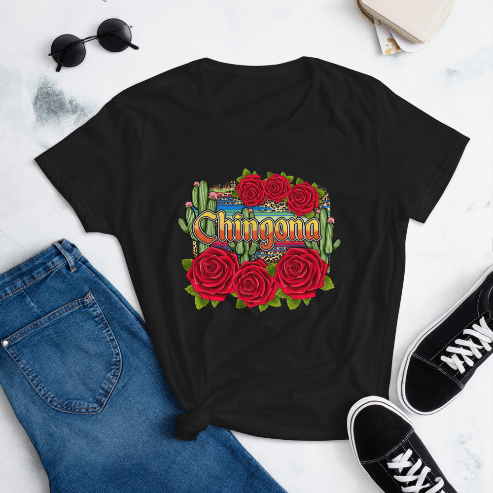 Chingona Red Roses T-Shirt for Women