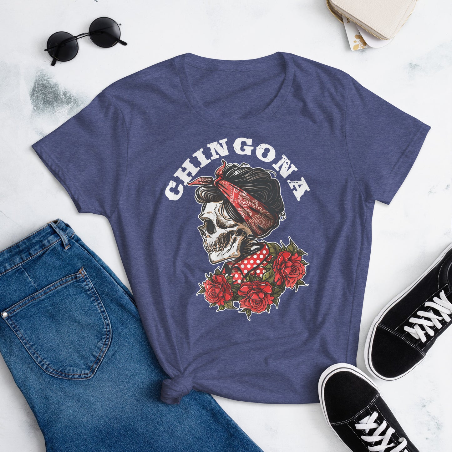 Chingona Red Roses & Bandana T-Shirt for Women