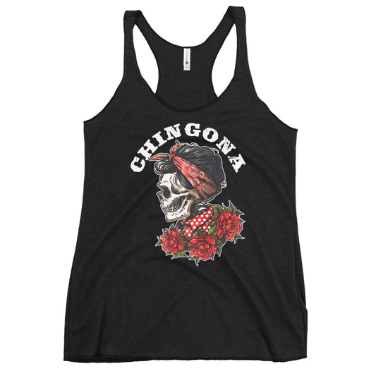 Chingona Red Roses & Bandana Racerback Tank